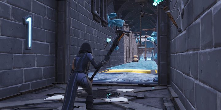 Escape the Ice King gameplay screenshot — a hooded character running through an icy corridor